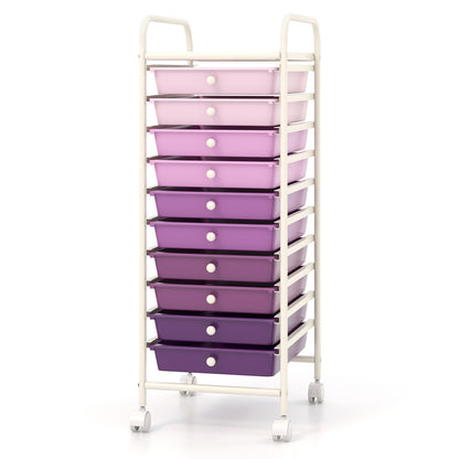 10 Drawer Rolling Storage Cart Organizer with 4 Universal Casters, Purple File Cabinets at Gallery Canada