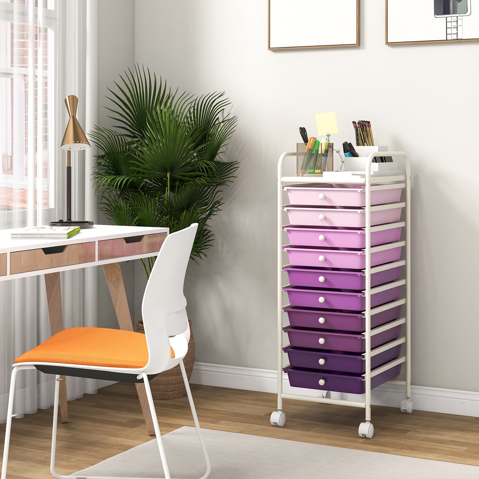 10 Drawer Rolling Storage Cart Organizer with 4 Universal Casters, Purple File Cabinets at Gallery Canada