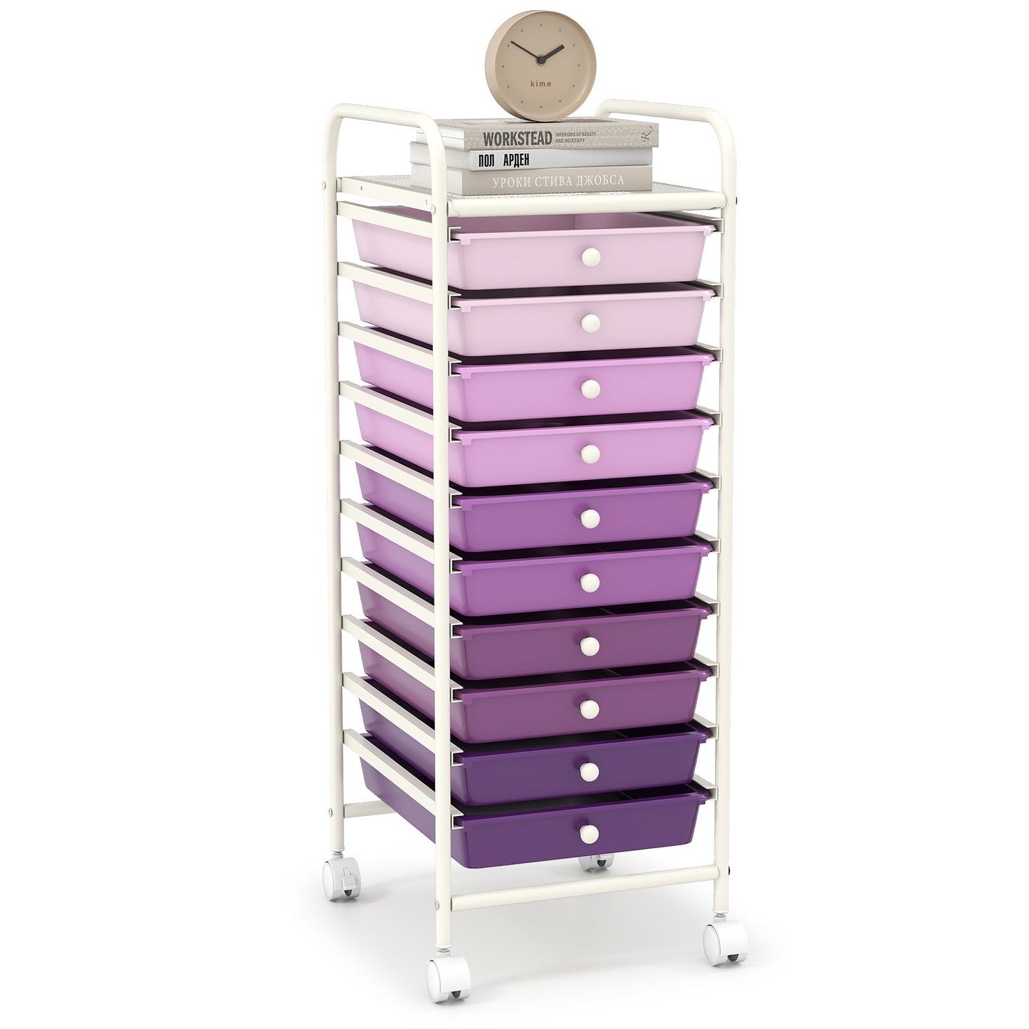 10 Drawer Rolling Storage Cart Organizer with 4 Universal Casters, Purple File Cabinets at Gallery Canada