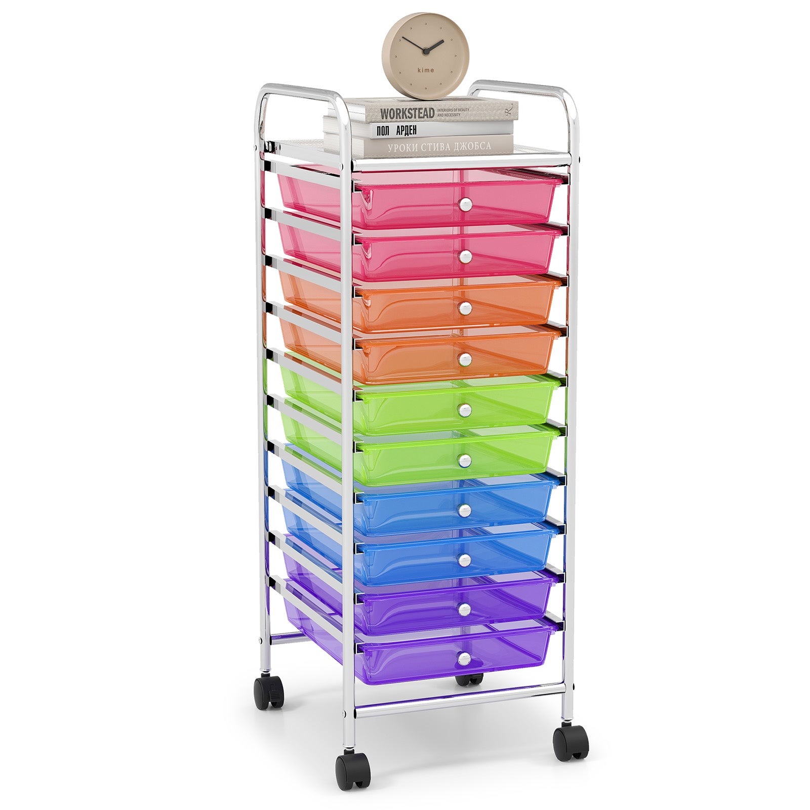 10 Drawer Rolling Storage Cart Organizer with 4 Universal Casters, Transparent Multicolor File Cabinets at Gallery Canada