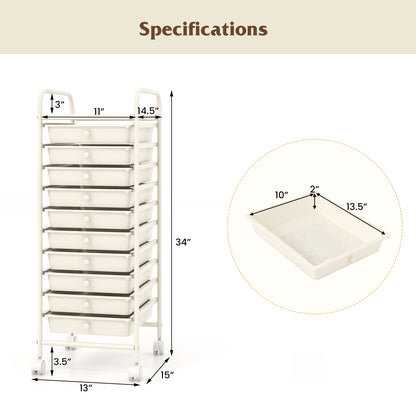 10 Drawer Rolling Storage Cart Organizer with 4 Universal Casters, White File Cabinets at Gallery Canada