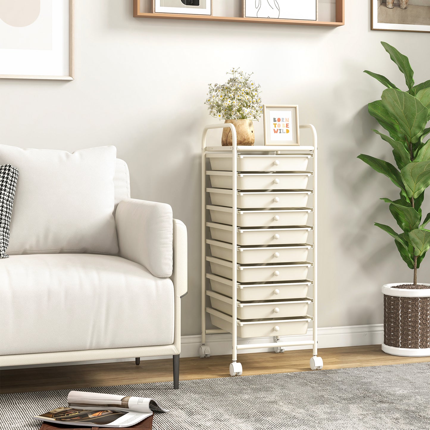 10 Drawer Rolling Storage Cart Organizer with 4 Universal Casters, White File Cabinets at Gallery Canada