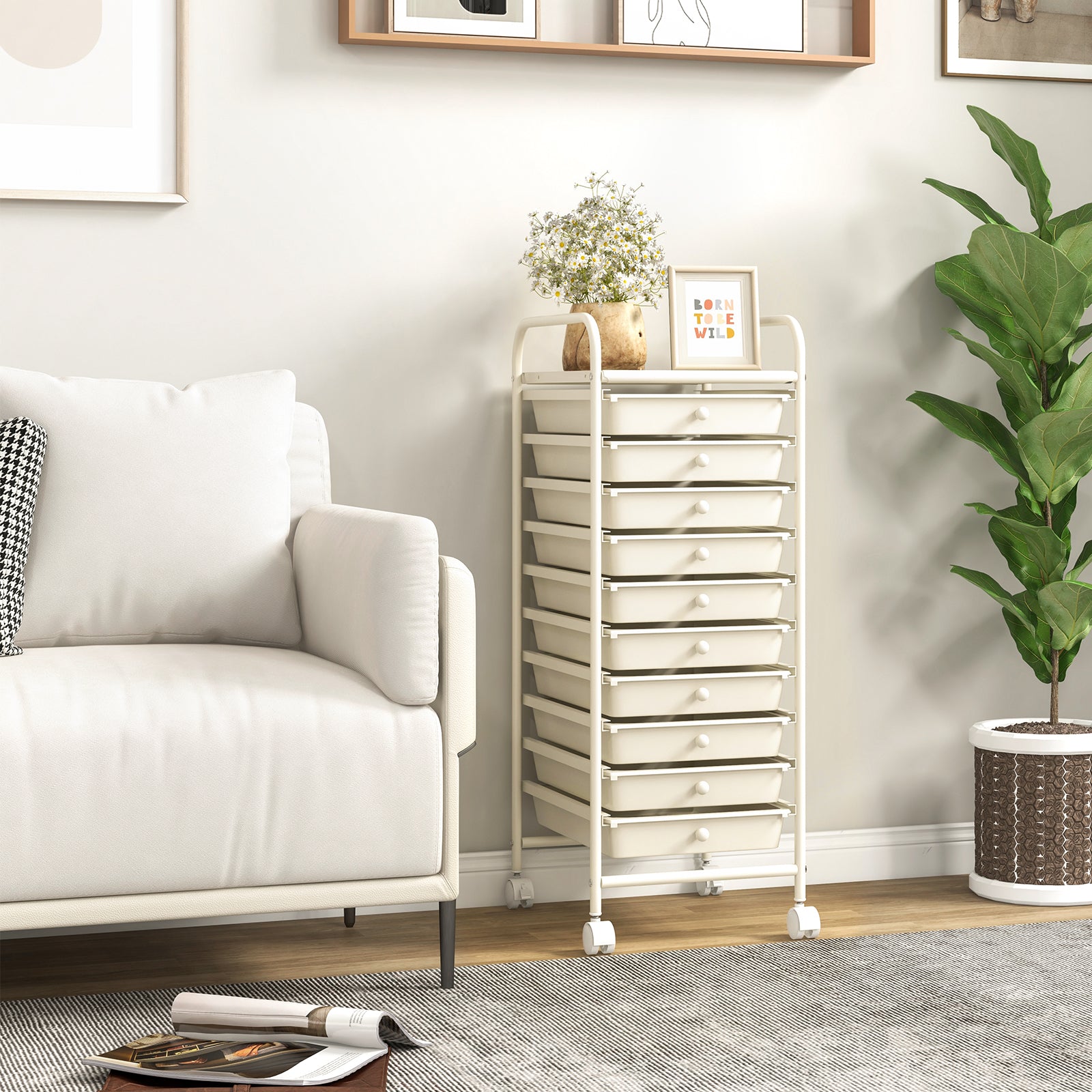 10 Drawer Rolling Storage Cart Organizer with 4 Universal Casters, White File Cabinets at Gallery Canada