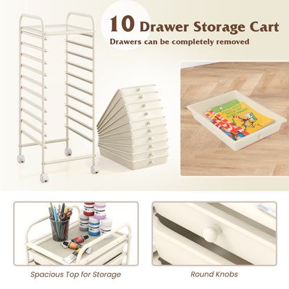 10 Drawer Rolling Storage Cart Organizer with 4 Universal Casters, White File Cabinets at Gallery Canada