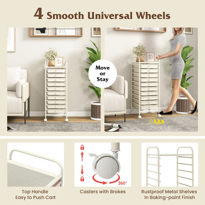 10 Drawer Rolling Storage Cart Organizer with 4 Universal Casters, White File Cabinets at Gallery Canada