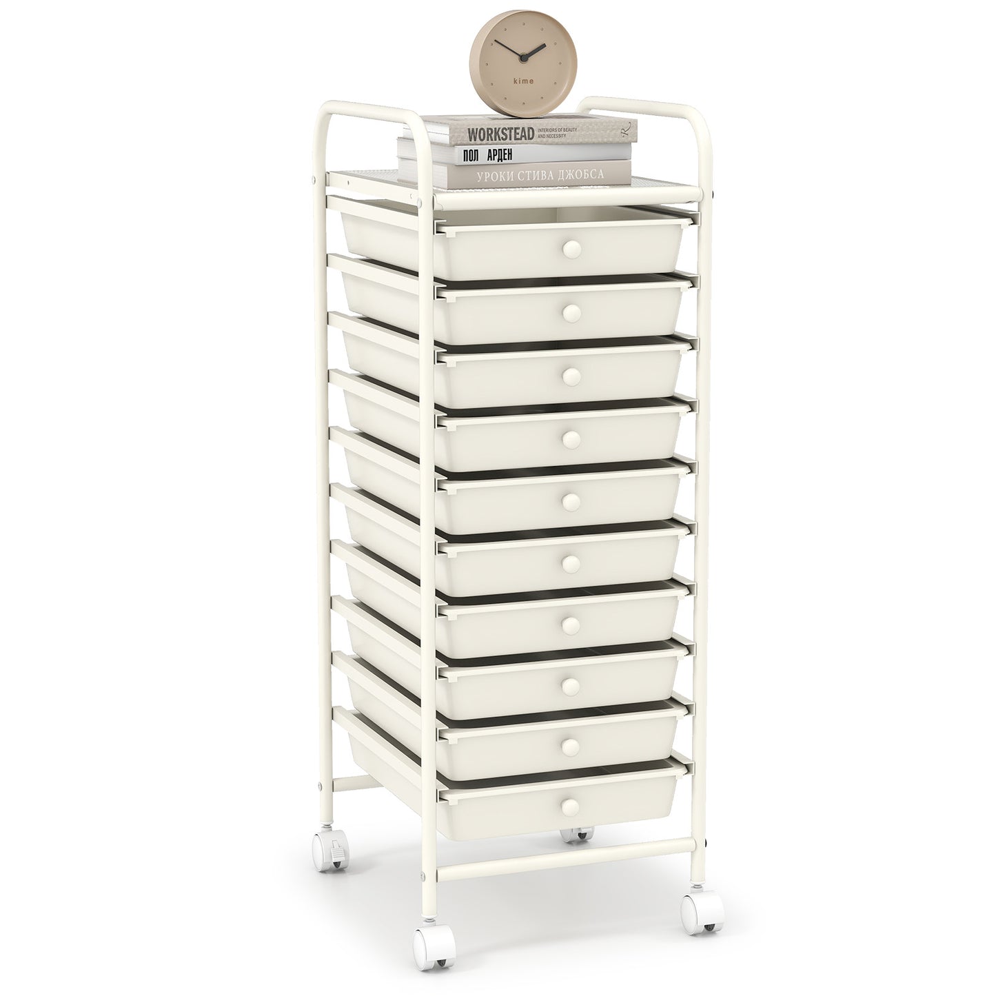 10 Drawer Rolling Storage Cart Organizer with 4 Universal Casters, White File Cabinets White at Gallery Canada