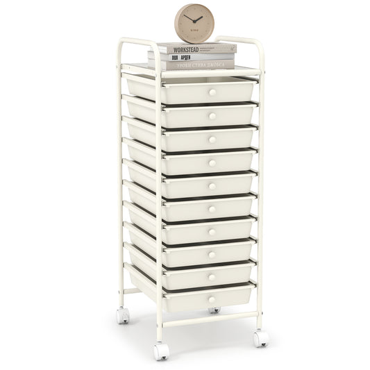 10 Drawer Rolling Storage Cart Organizer with 4 Universal Casters, White File Cabinets White at Gallery Canada