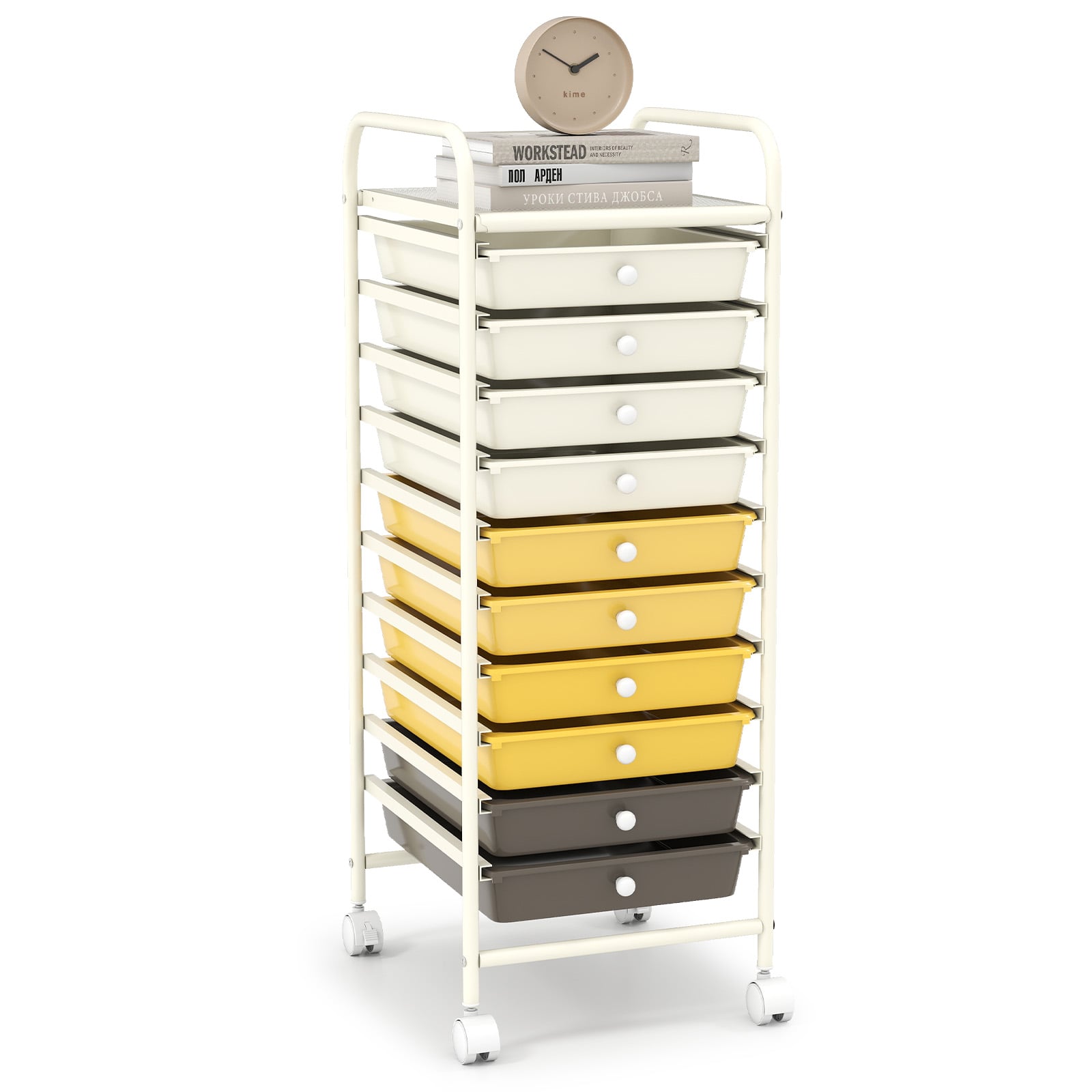 10 Drawer Rolling Storage Cart, 4 Casters, Yellow File Cabinets at Gallery Canada