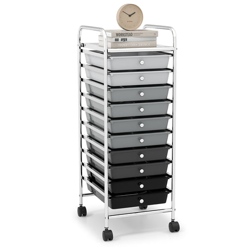 10 Drawer Rolling Storage Cart Organizer with 4 Universal Casters, Gradient Gray