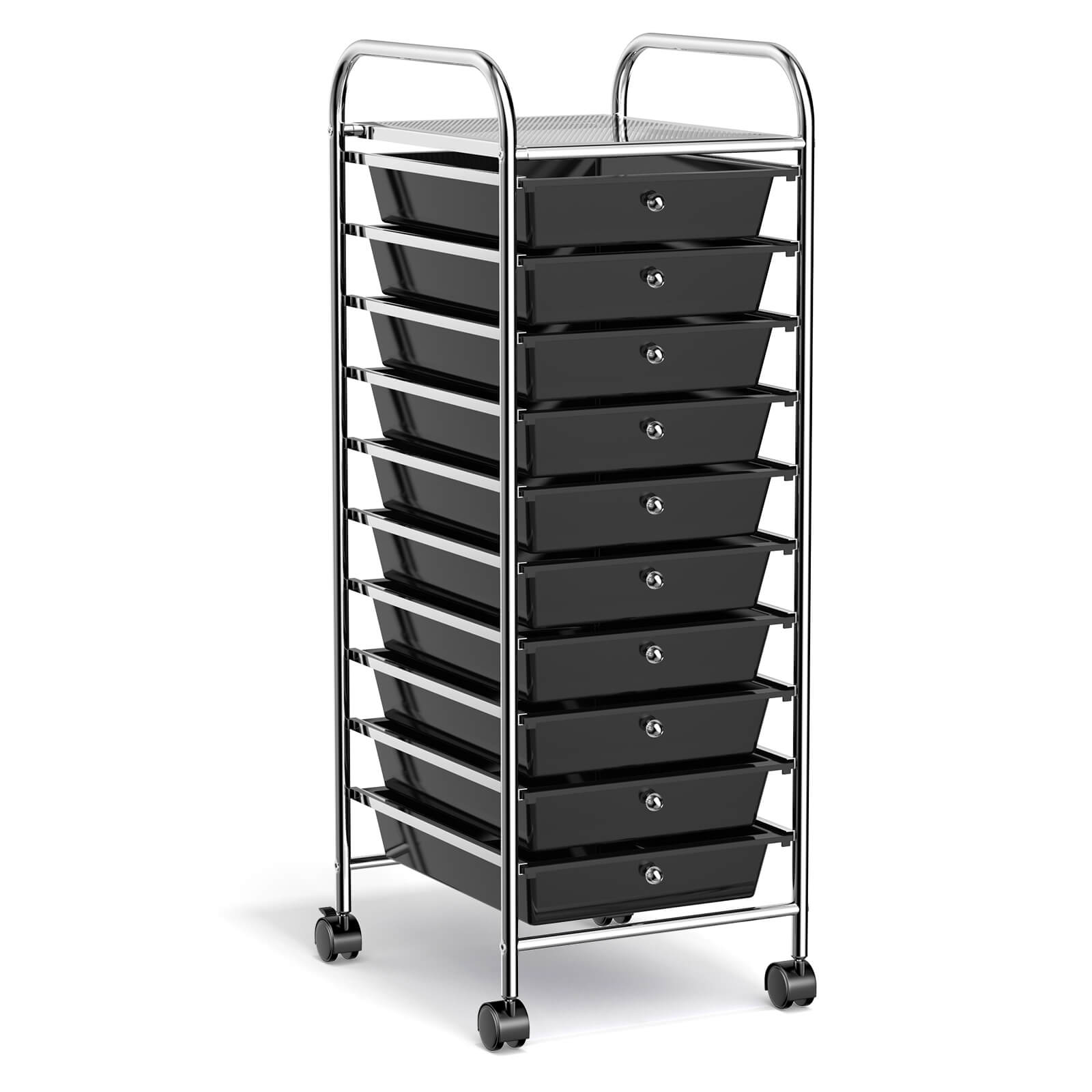10 Drawer Rolling Storage Cart Organizer with 4 Universal Casters, Black File Cabinets at Gallery Canada