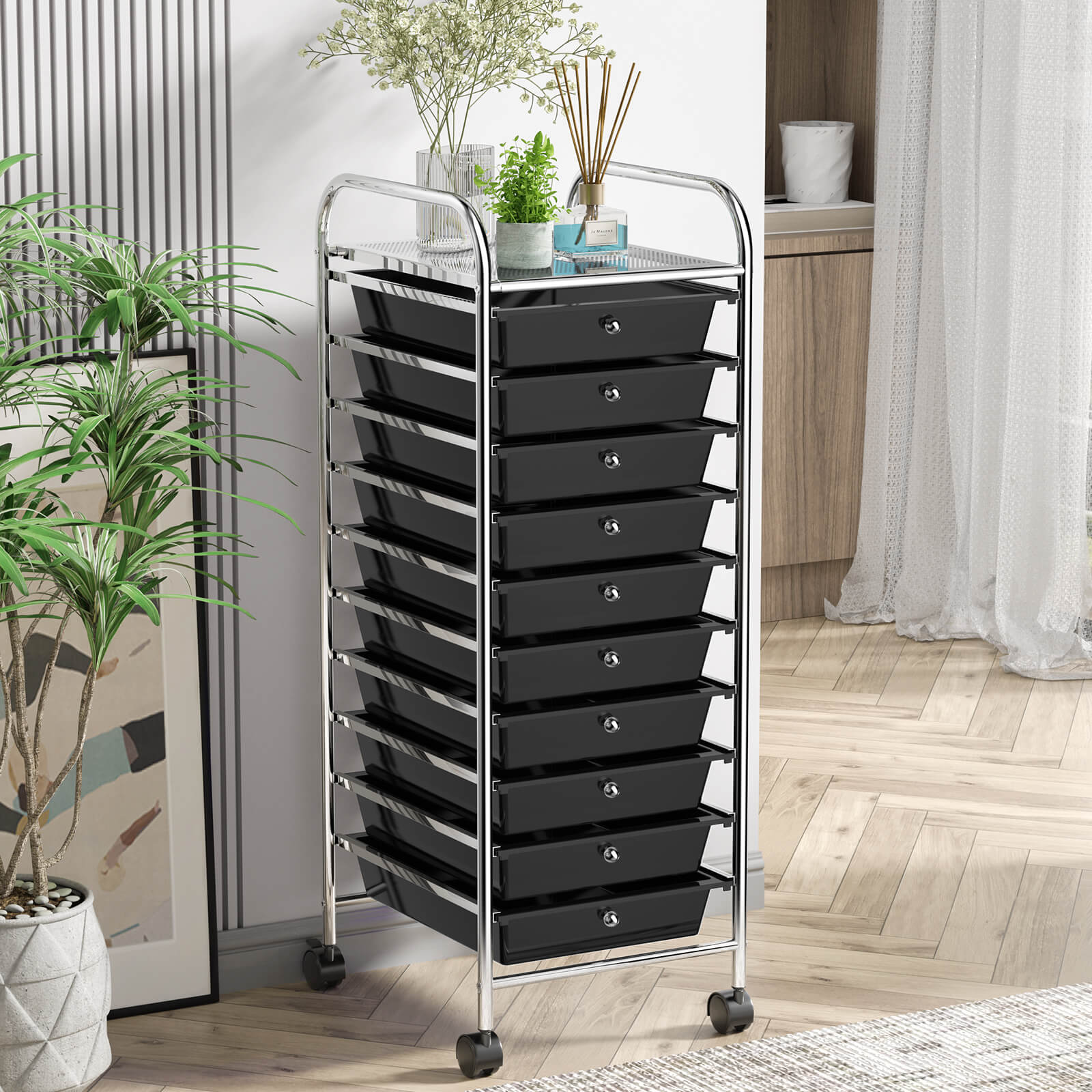10 Drawer Rolling Storage Cart Organizer with 4 Universal Casters, Black File Cabinets at Gallery Canada