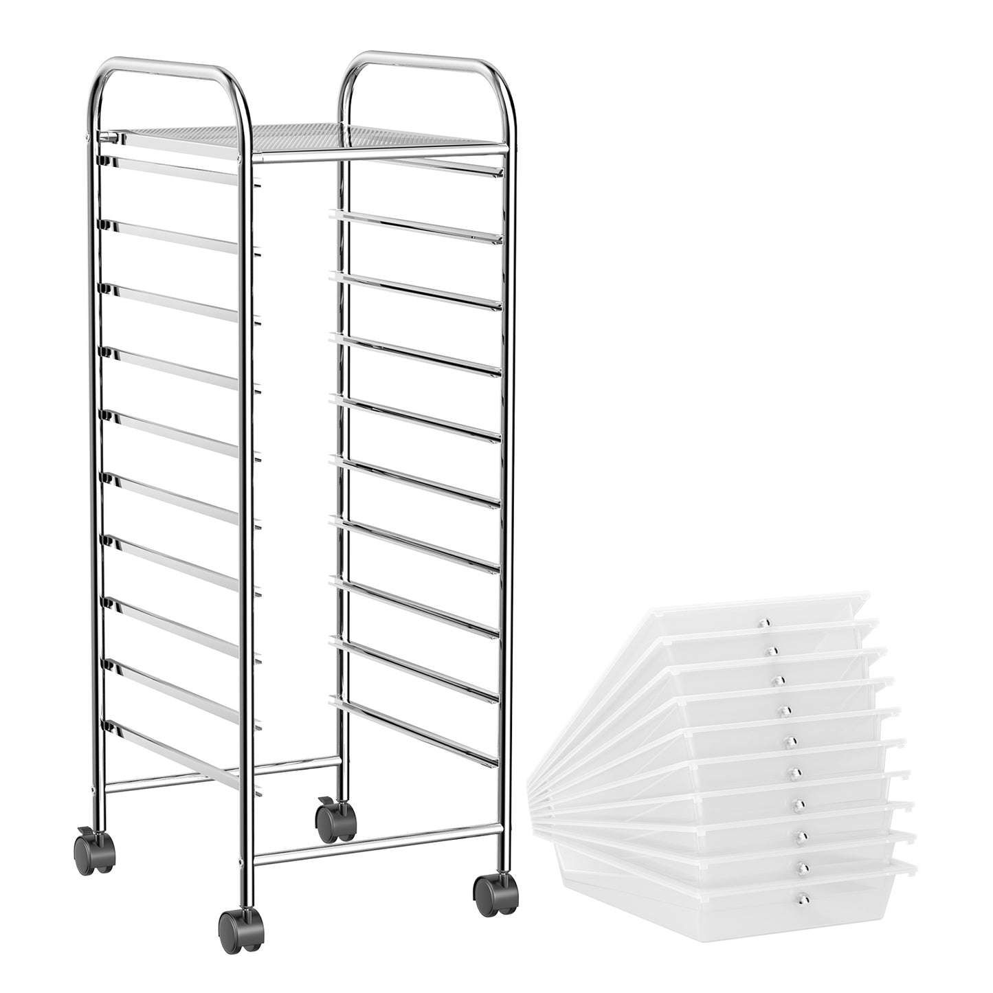 10 Drawer Rolling Storage Cart Organizer with 4 Universal Casters, Transparent File Cabinets at Gallery Canada