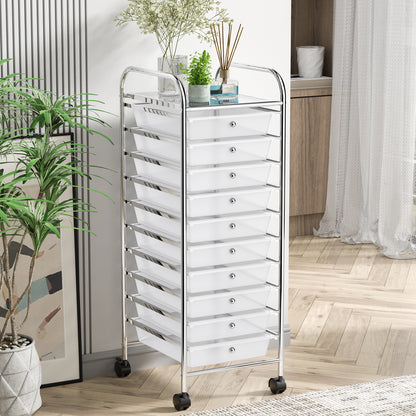10 Drawer Rolling Storage Cart Organizer with 4 Universal Casters, Transparent File Cabinets at Gallery Canada