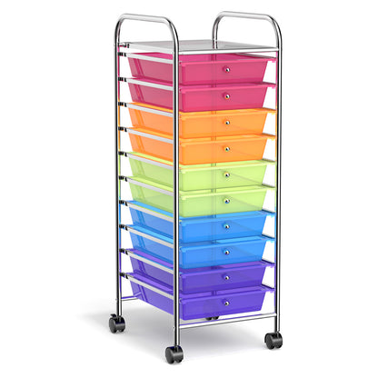 10 Drawer Rolling Storage Cart Organizer with 4 Universal Casters, Transparent Multicolor File Cabinets at Gallery Canada