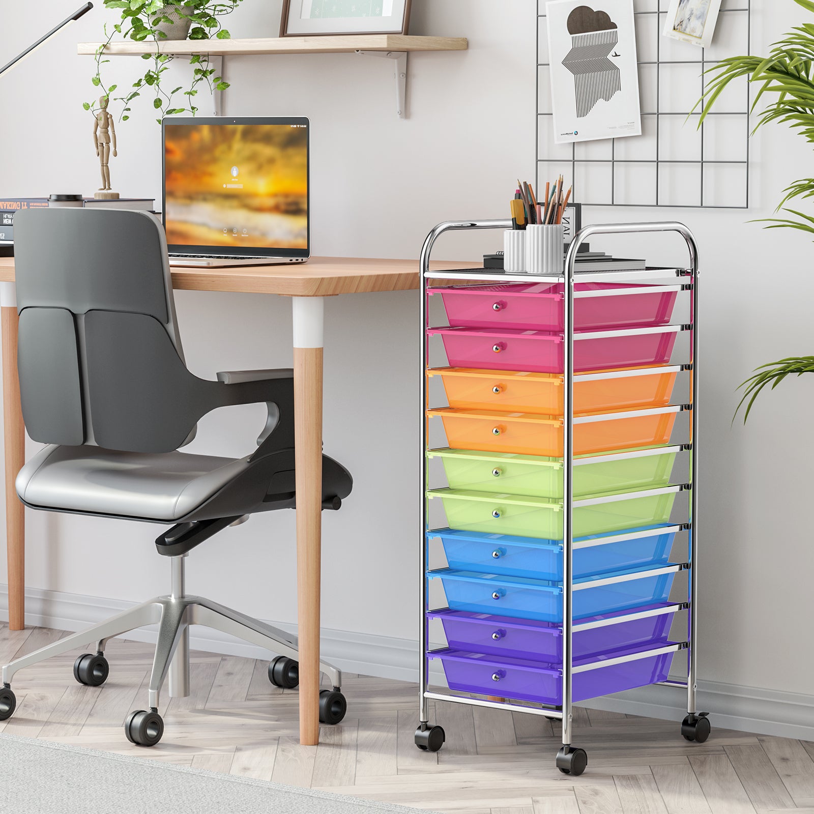 10 Drawer Rolling Storage Cart Organizer with 4 Universal Casters, Transparent Multicolor File Cabinets at Gallery Canada