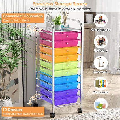 10 Drawer Rolling Storage Cart Organizer with 4 Universal Casters, Transparent Multicolor File Cabinets at Gallery Canada