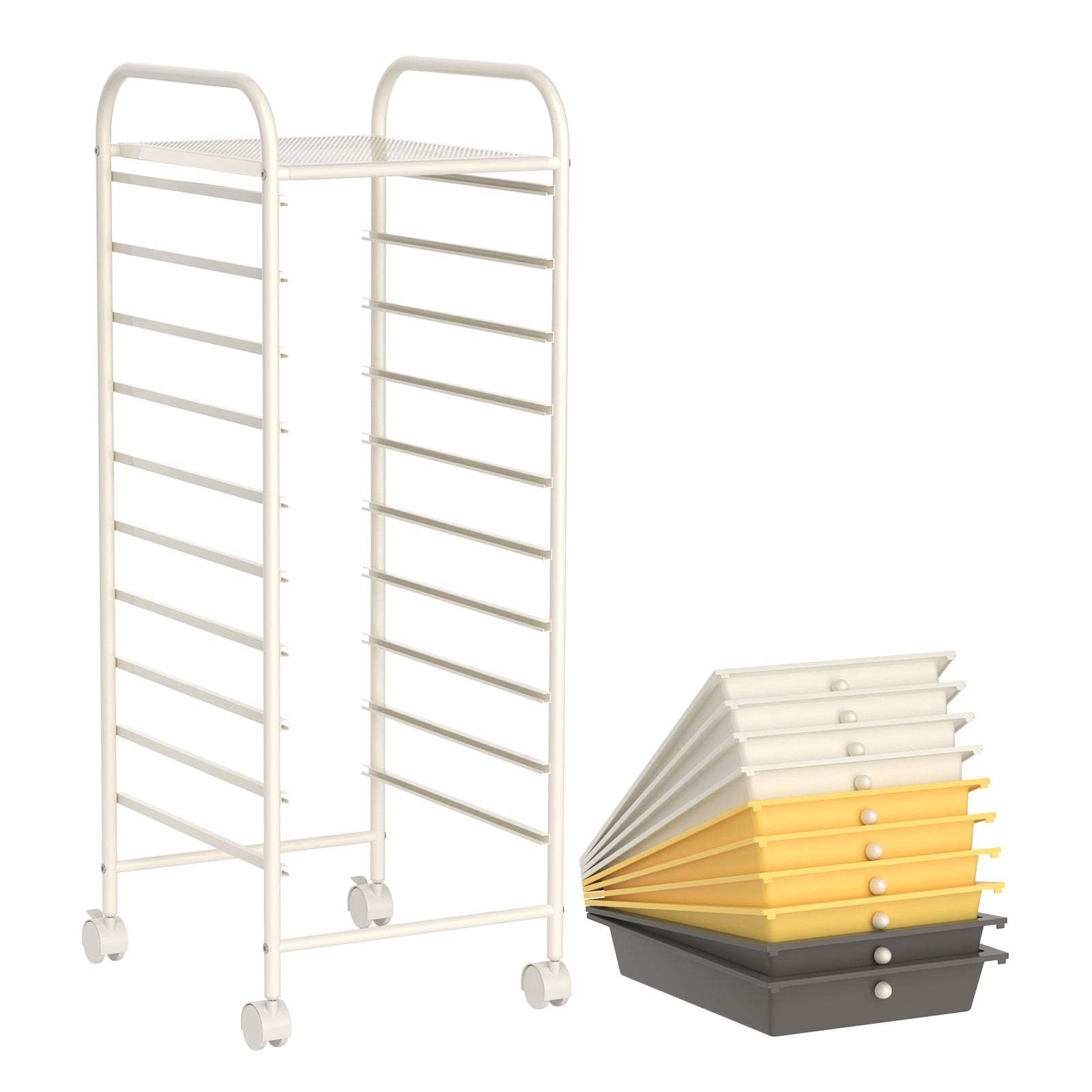 10 Drawer Rolling Storage Cart Organizer with 4 Universal Casters, Yellow File Cabinets at Gallery Canada
