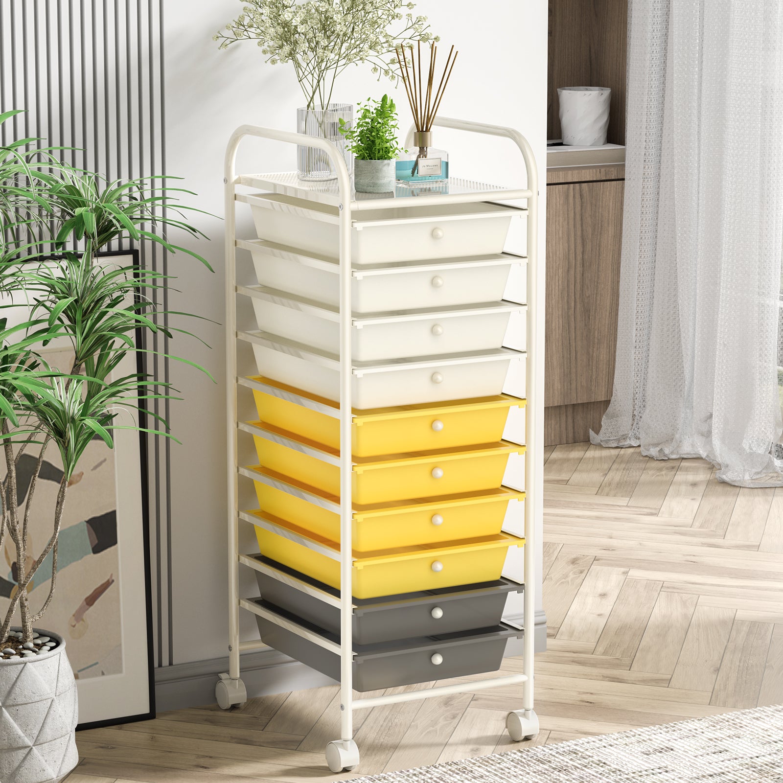 10 Drawer Rolling Storage Cart Organizer with 4 Universal Casters, Yellow File Cabinets at Gallery Canada