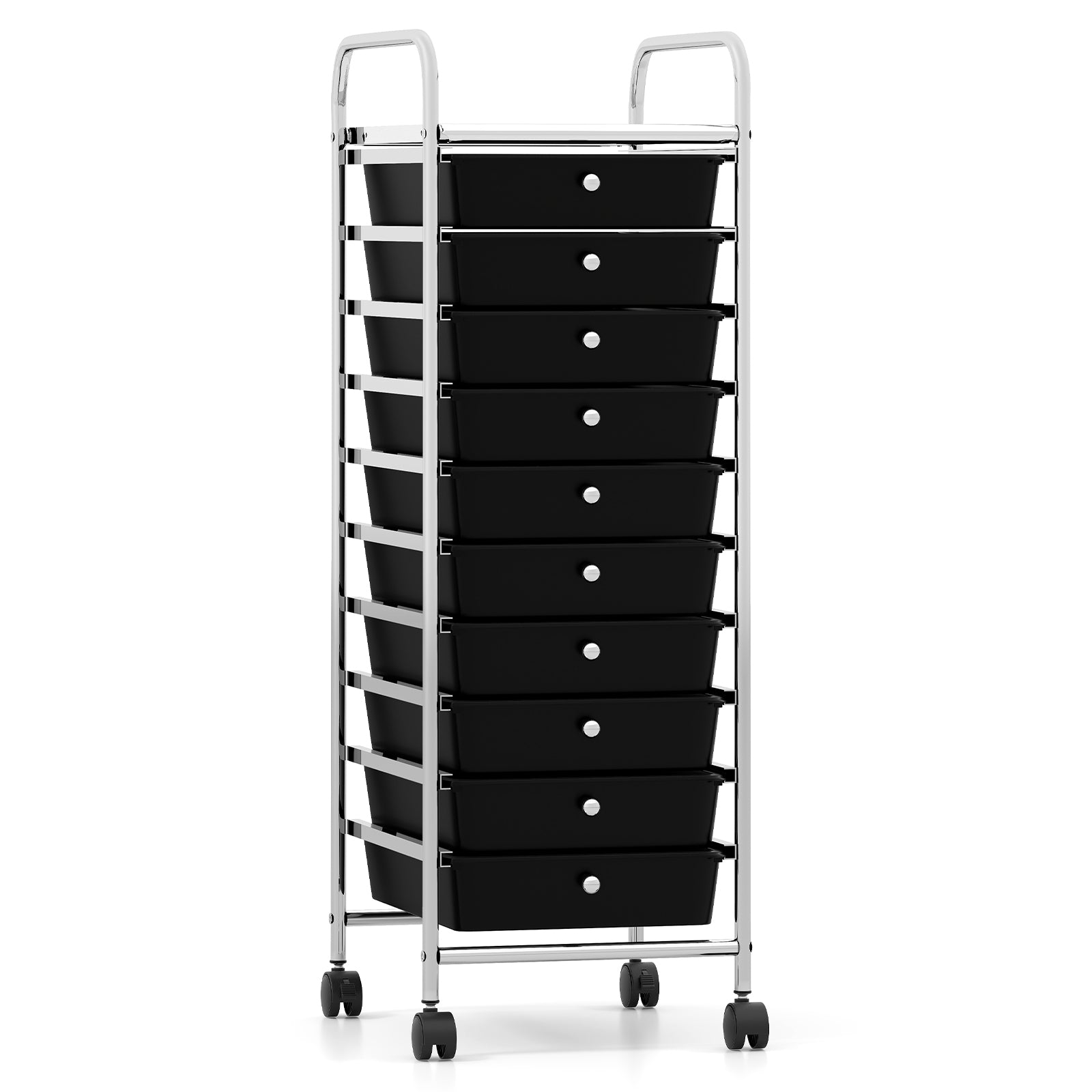 10-Drawer Rolling Storage Cart with Metal Frame and Lockable Universal Wheels, Black File Cabinets at Gallery Canada