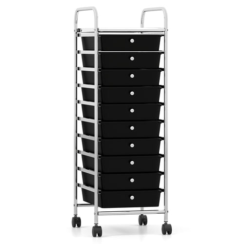 10-Drawer Rolling Storage Cart with Metal Frame and Lockable Universal Wheels, Black