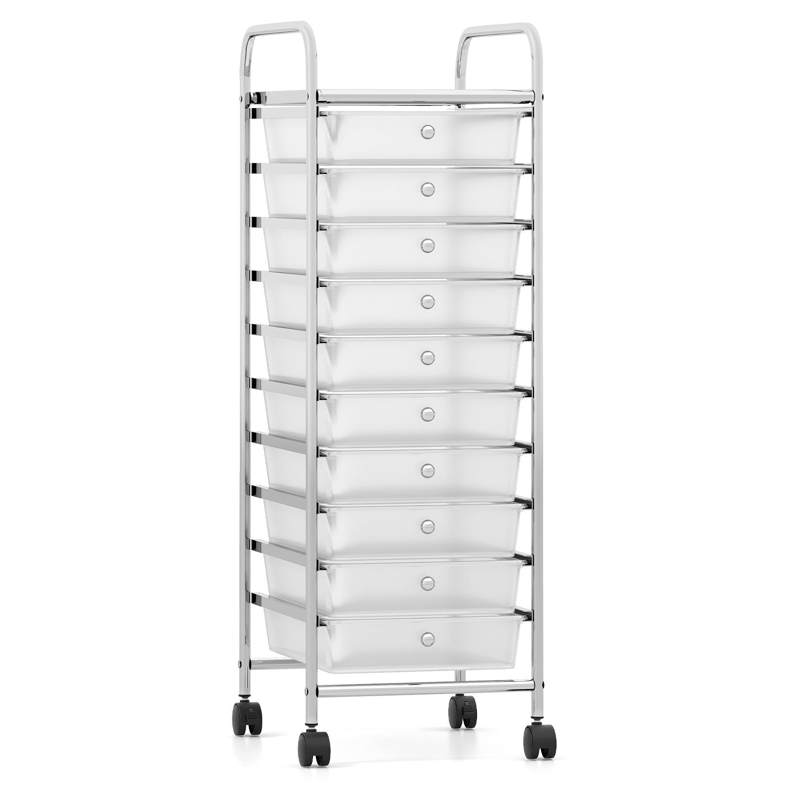 10-Drawer Rolling Storage Cart with Metal Frame and Lockable Universal Wheels, White File Cabinets White at Gallery Canada