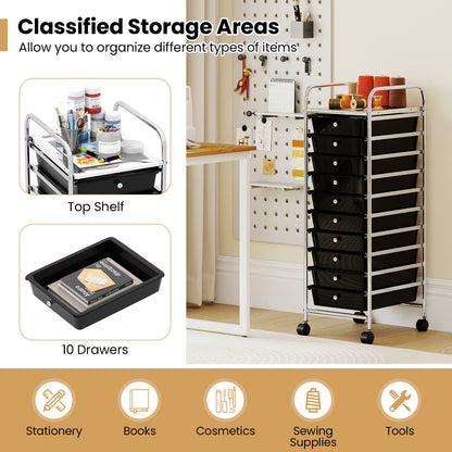 10-Drawer Rolling Storage Cart, Metal Frame, Lockable Wheels, Black File Cabinets at Gallery Canada
