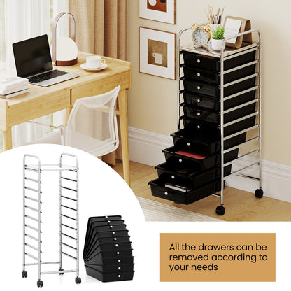 10-Drawer Rolling Storage Cart, Metal Frame, Lockable Wheels, Black File Cabinets at Gallery Canada