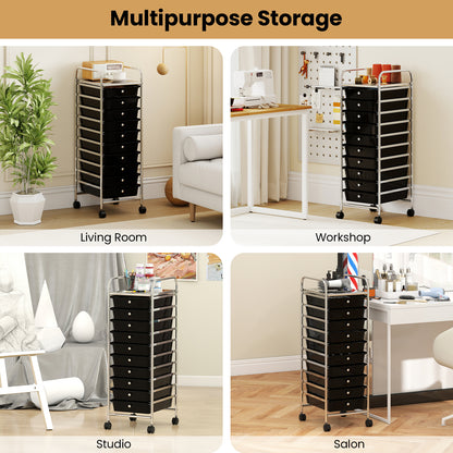 10-Drawer Rolling Storage Cart, Metal Frame, Lockable Wheels, Black File Cabinets at Gallery Canada
