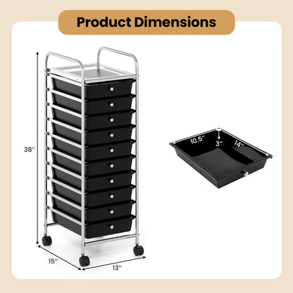 10-Drawer Rolling Storage Cart, Metal Frame, Lockable Wheels, Black File Cabinets at Gallery Canada