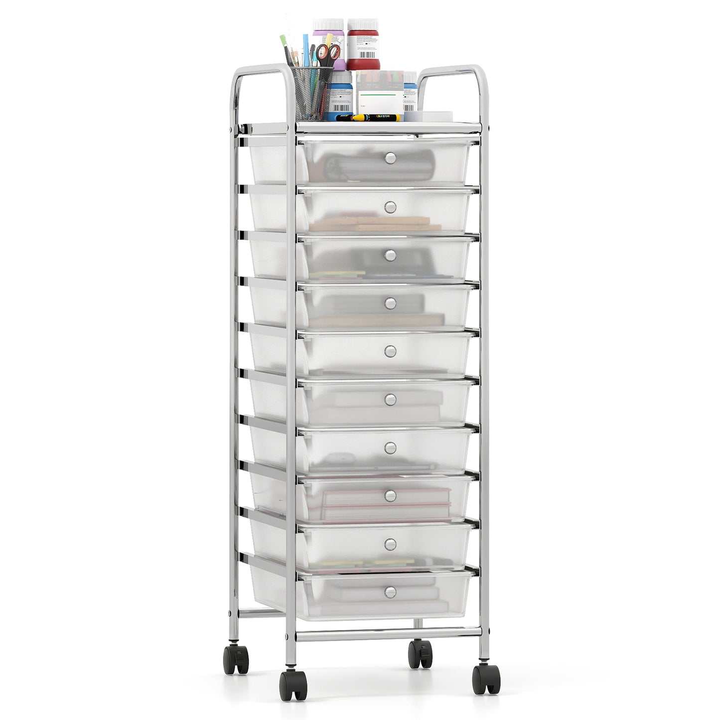10-Drawer Rolling Storage Cart, Metal Frame, Lockable Wheels, White File Cabinets White at Gallery Canada