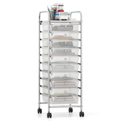 10-Drawer Rolling Storage Cart, Metal Frame, Lockable Wheels, White File Cabinets White at Gallery Canada