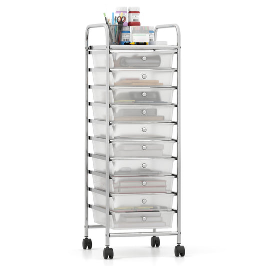 10-Drawer Rolling Storage Cart, Metal Frame, Lockable Wheels, White File Cabinets White at Gallery Canada