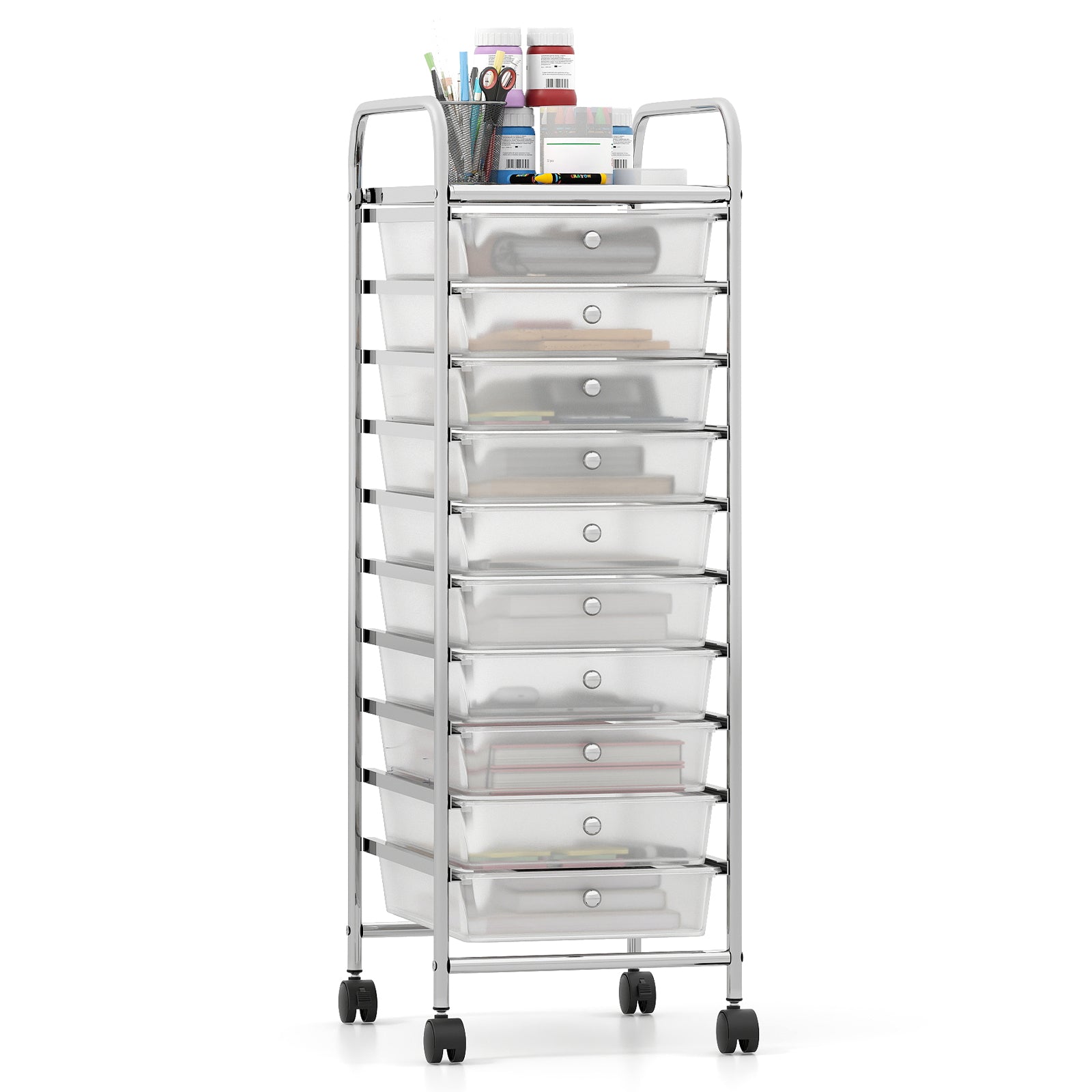 10-Drawer Rolling Storage Cart, Metal Frame, Lockable Wheels, White File Cabinets at Gallery Canada