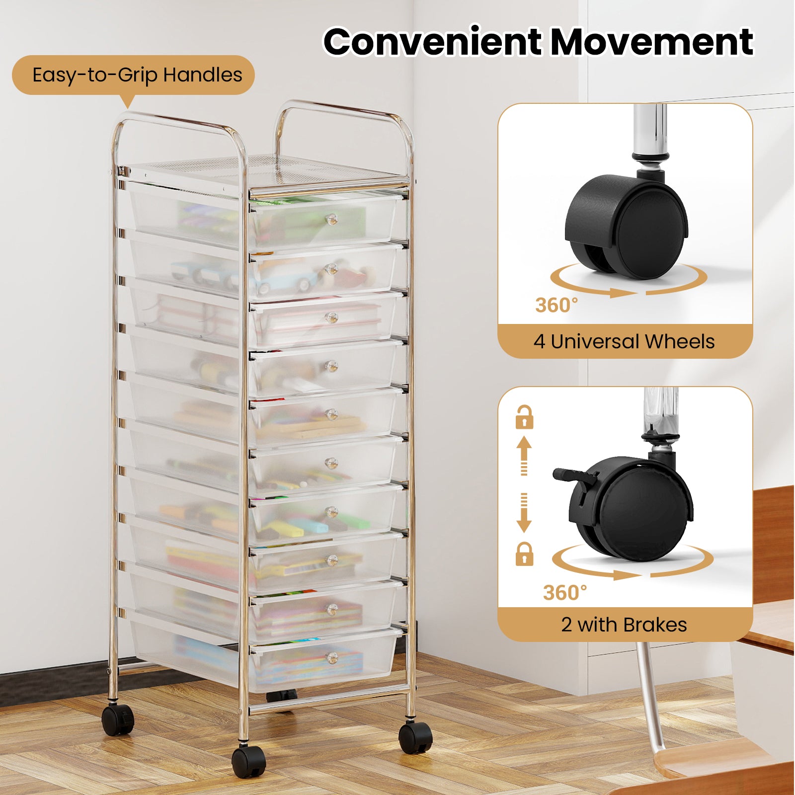 10-Drawer Rolling Storage Cart, Metal Frame, Lockable Wheels, White File Cabinets at Gallery Canada