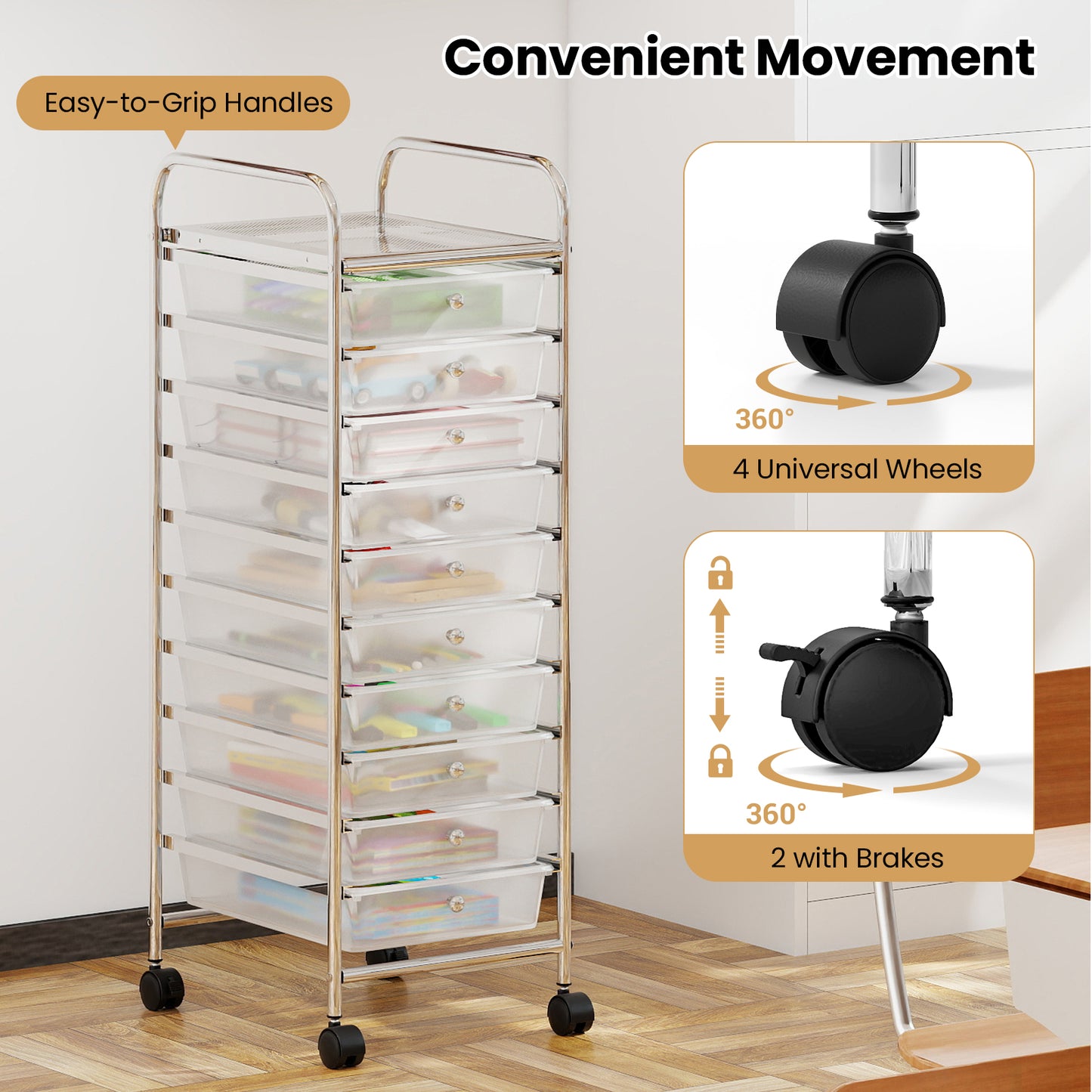 10-Drawer Rolling Storage Cart, Metal Frame, Lockable Wheels, White File Cabinets at Gallery Canada