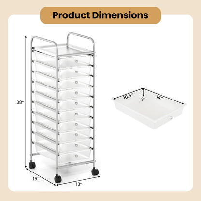 10-Drawer Rolling Storage Cart, Metal Frame, Lockable Wheels, White File Cabinets at Gallery Canada