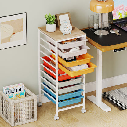 10-Drawer Rolling Storage Cart, Mobile Utility Organizer, Wooden Tabletop, Lockable Wheels, Macaron File Cabinets at Gallery Canada