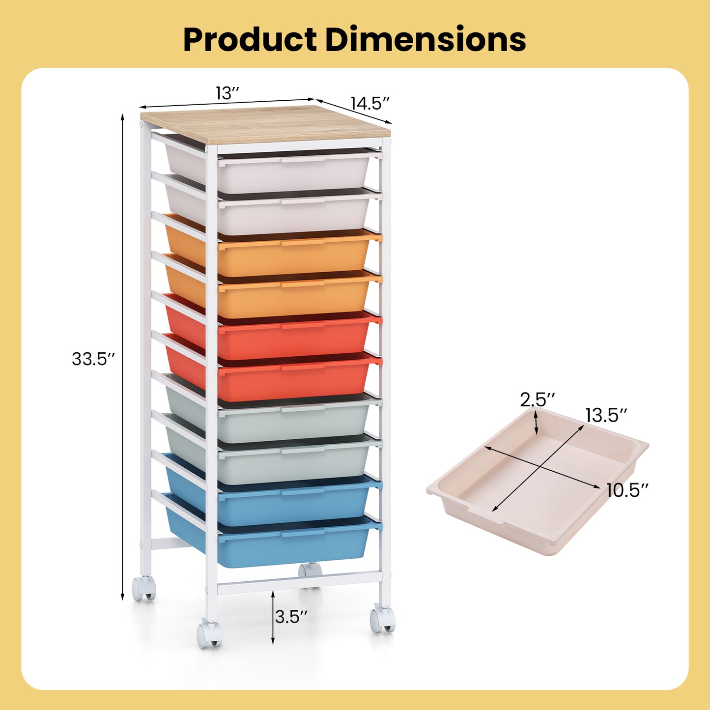 10-Drawer Rolling Storage Cart, Mobile Utility Organizer, Wooden Tabletop, Lockable Wheels, Macaron File Cabinets at Gallery Canada