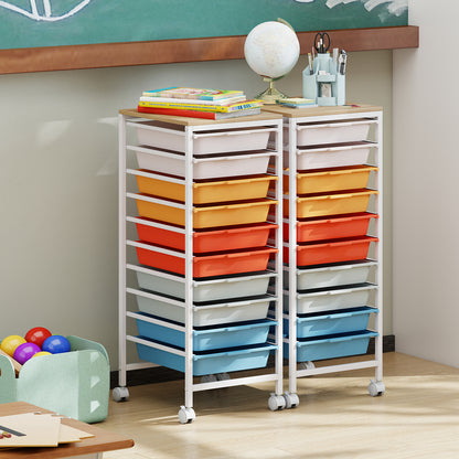10-Drawer Rolling Storage Cart, Mobile Utility Organizer, Wooden Tabletop, Lockable Wheels, Macaron File Cabinets at Gallery Canada