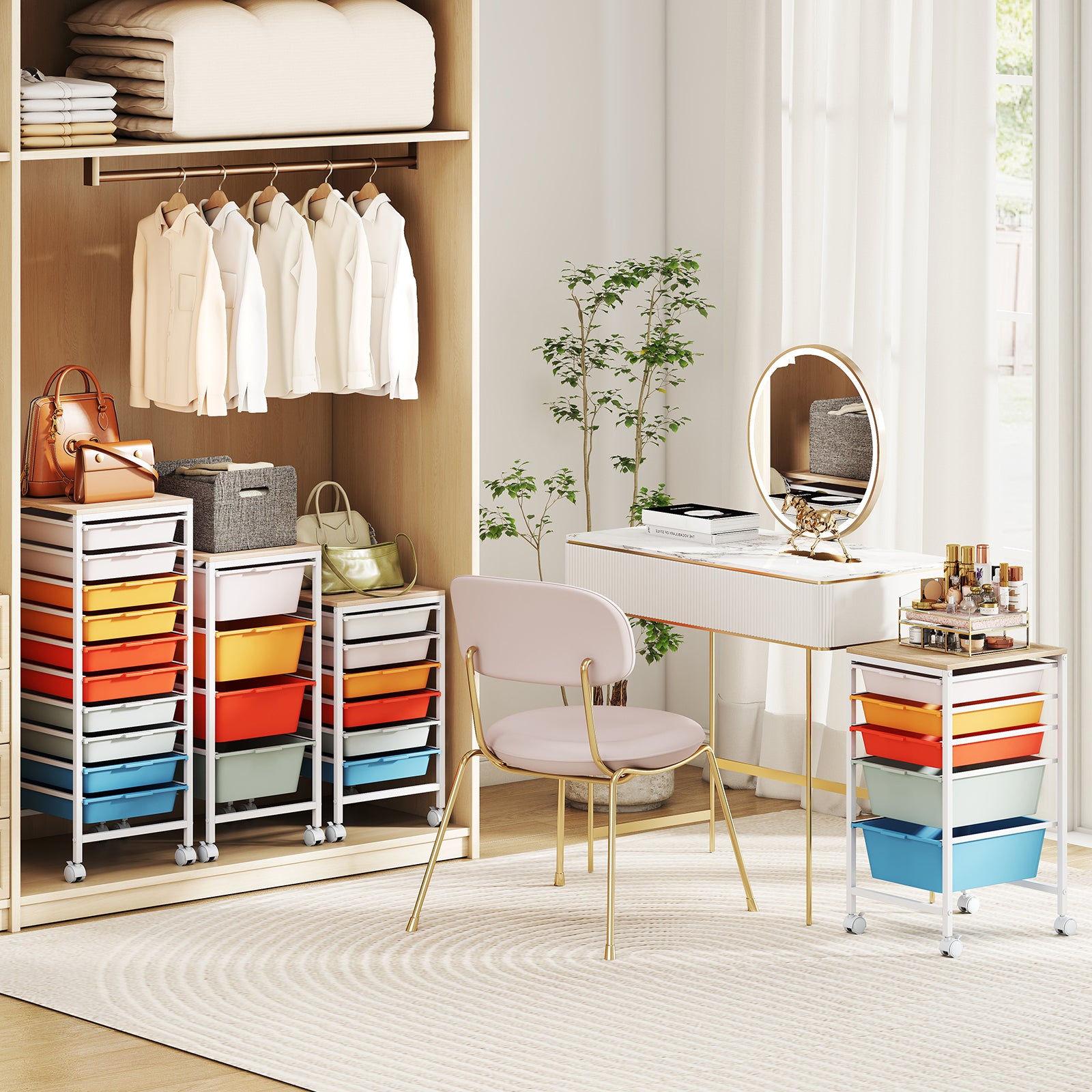 10-Drawer Rolling Storage Cart, Mobile Utility Organizer, Wooden Tabletop, Lockable Wheels, Macaron File Cabinets at Gallery Canada
