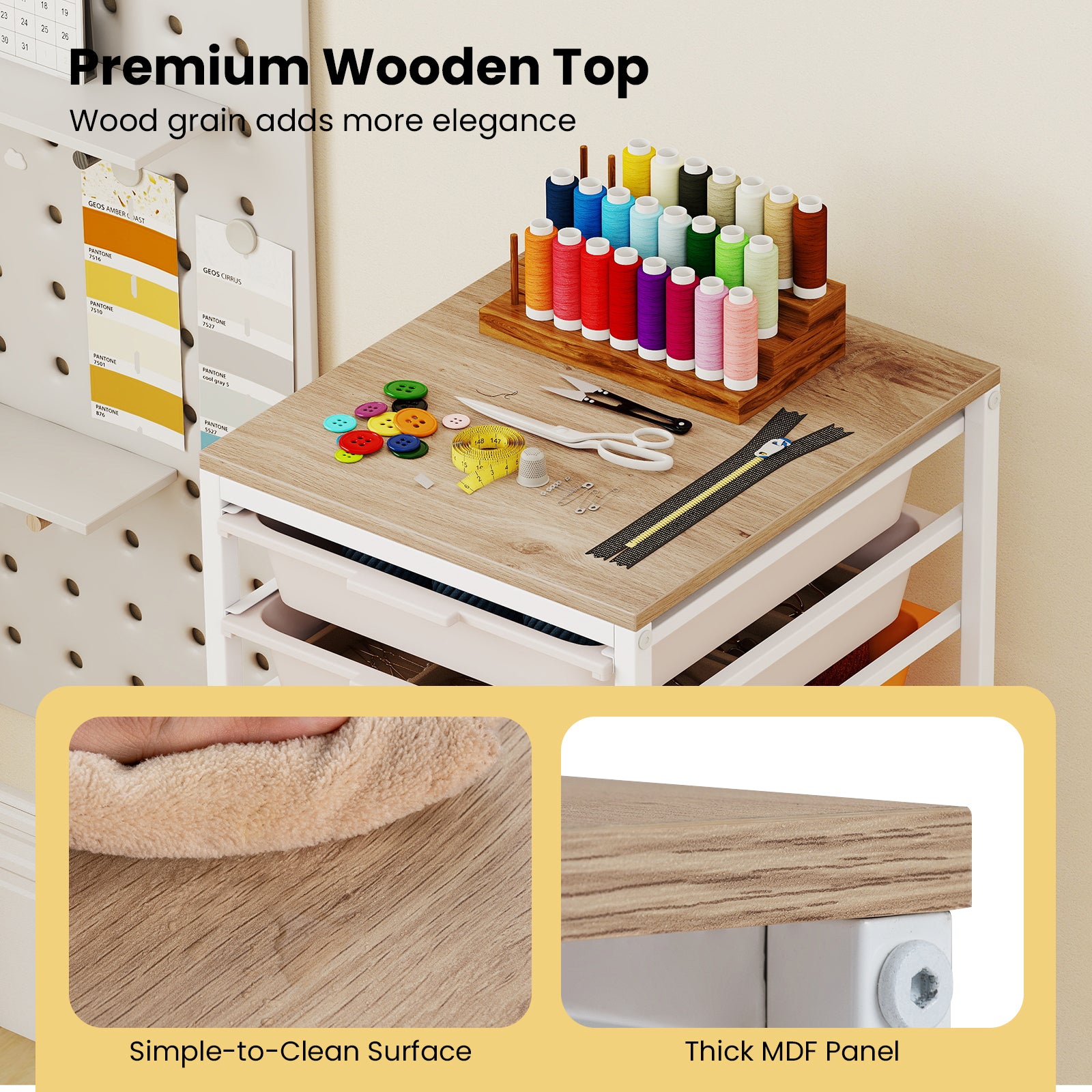 10-Drawer Rolling Storage Cart, Mobile Utility Organizer, Wooden Tabletop, Lockable Wheels, Macaron File Cabinets at Gallery Canada