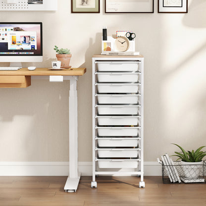 10-Drawer Rolling Storage Cart Mobile Utility Organizer with Wooden Tabletop and Lockable Wheels, White File Cabinets at Gallery Canada