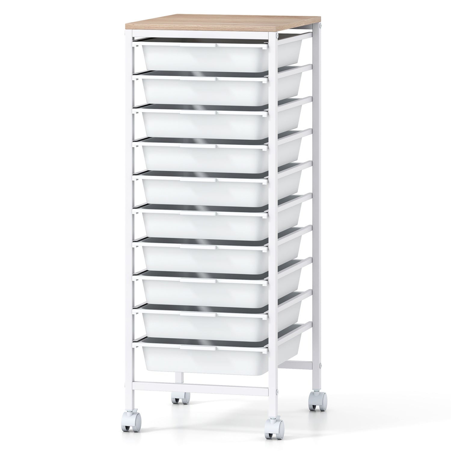 10-Drawer Rolling Storage Cart Mobile Utility Organizer with Wooden Tabletop and Lockable Wheels, White File Cabinets at Gallery Canada