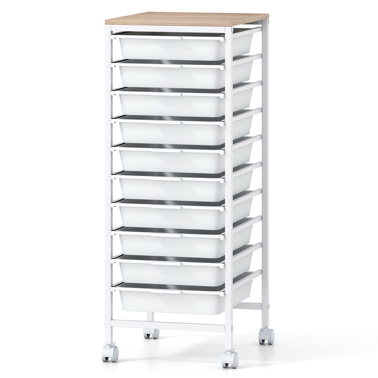 10-Drawer Rolling Storage Cart Mobile Utility Organizer with Wooden Tabletop and Lockable Wheels, White File Cabinets at Gallery Canada