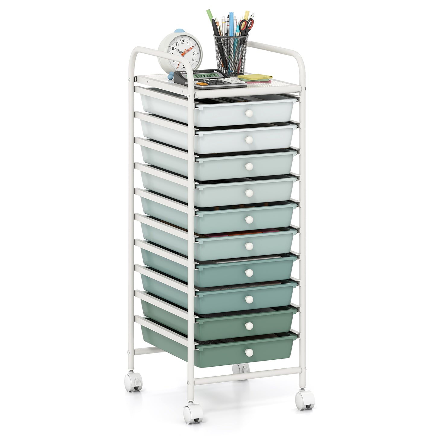 10 Drawer Rolling Storage Cart Organizer, Green File Cabinets Green at Gallery Canada
