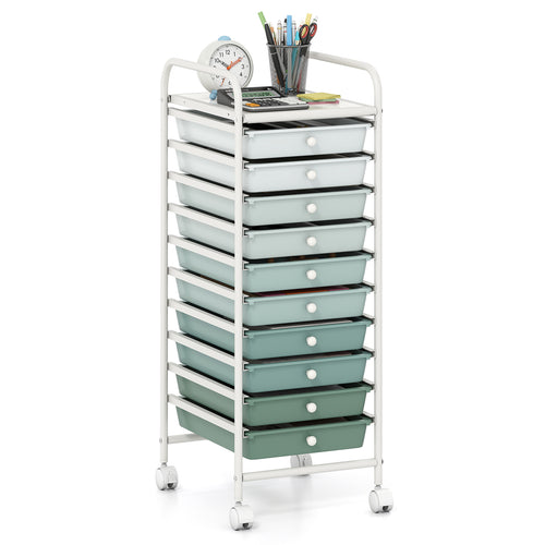 10 Drawer Rolling Storage Cart Organizer, Green