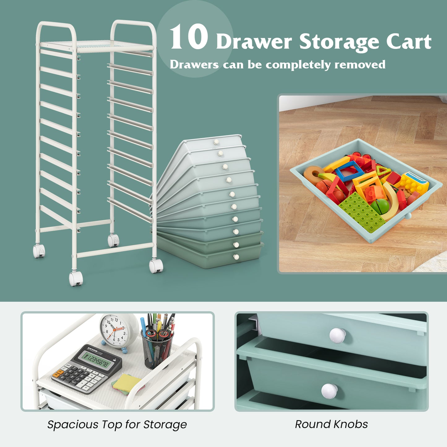 10 Drawer Rolling Storage Cart Organizer, Green File Cabinets at Gallery Canada