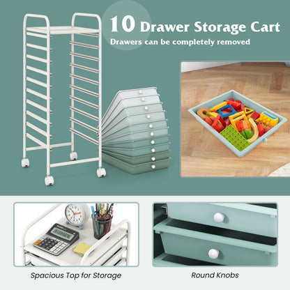 10 Drawer Rolling Storage Cart Organizer, Green File Cabinets at Gallery Canada