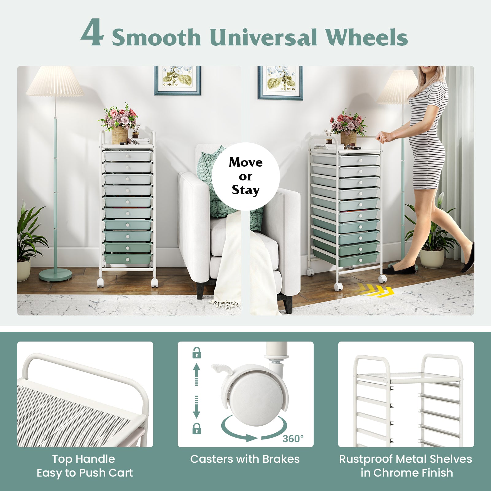 10 Drawer Rolling Storage Cart Organizer, Green File Cabinets at Gallery Canada