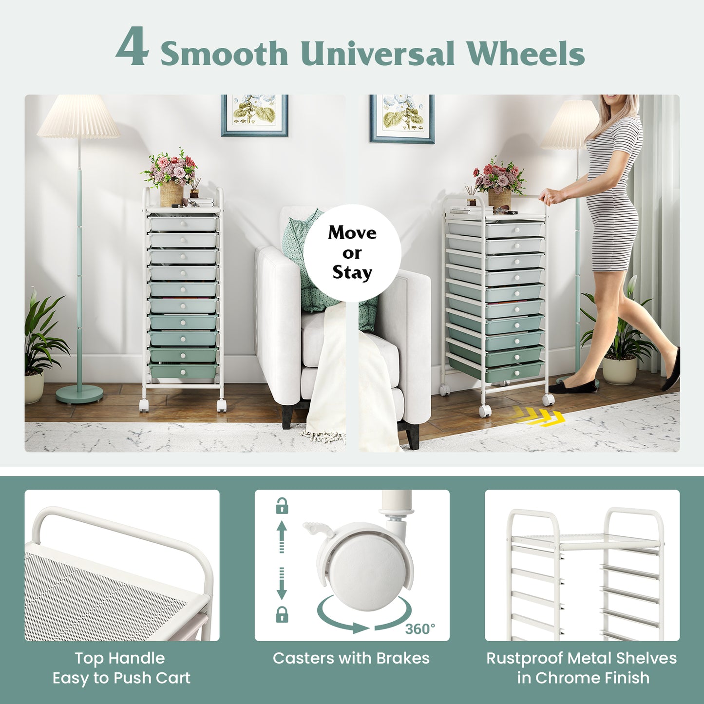 10 Drawer Rolling Storage Cart Organizer, Green File Cabinets at Gallery Canada